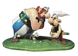 Asterix und Obelix streitend Metall Figur