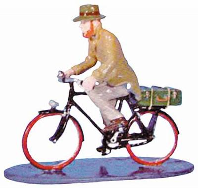 Metallfigur Mortimer auf Fahrrad